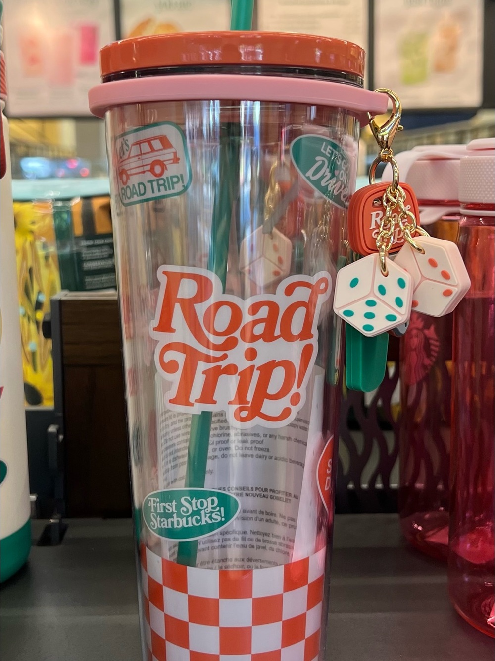 Starbucks/Dandy Road Trip Clear Tumbler Cold Cup w/ Straw & Keychain Charm NWT